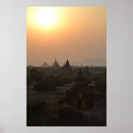 Zonsondergang boven Bagan-tempels – Myanmar Fotogr Poster
