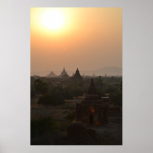 Zonsondergang boven Bagan-tempels – Myanmar Fotogr Poster