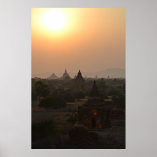 Zonsondergang boven Bagan-tempels – Myanmar Fotogr Poster