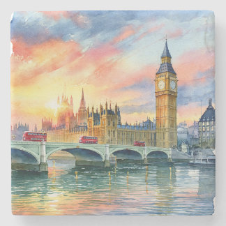 Zonsondergang boven Big Ben en Westminster Bridge Stenen Onderzetter