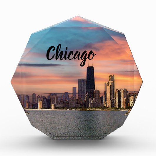 Zonsondergang Boven Chicago Fotoblokken (Voorkant)
