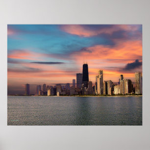 Zonsondergang boven Chicago Poster