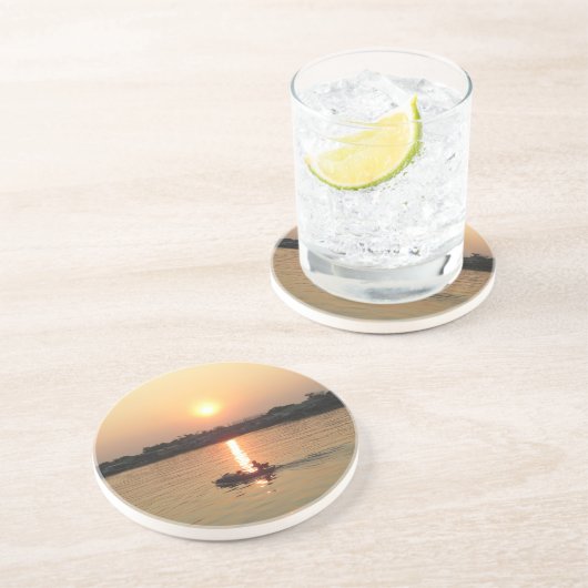 Zonsondergang boven de Chao Phraya rivier ... Ayut Zandsteen Onderzetter (Zijkant)