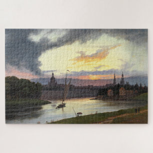 Zonsondergang boven de Duitse stad Dresden Legpuzzel