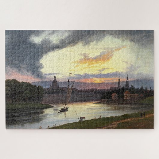 Zonsondergang boven de Duitse stad Dresden Legpuzzel (Horizontaal)