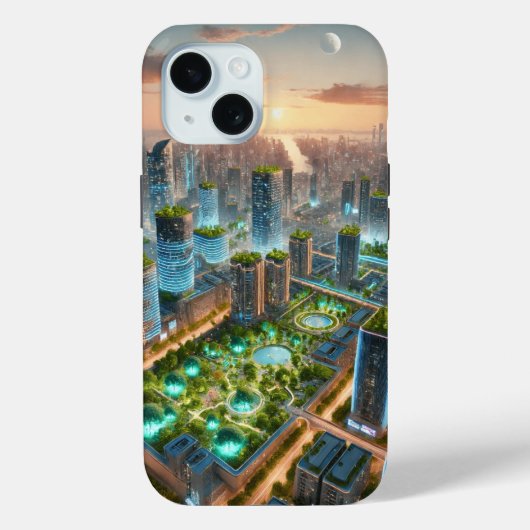 Zonsondergang boven de groene metropool Case-Mate iPhone case (Achterkant)