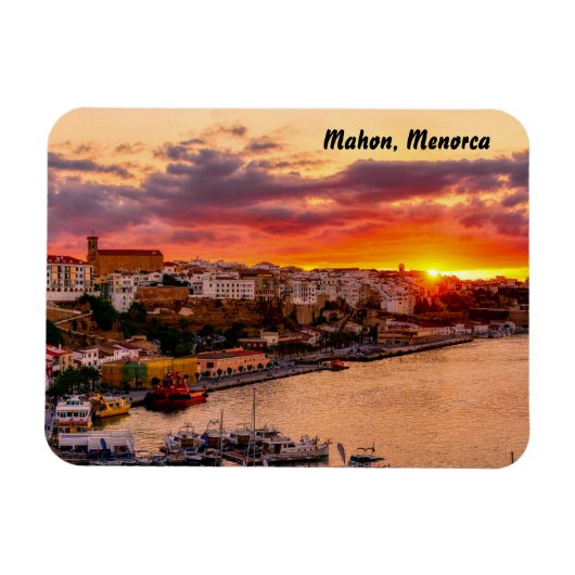 Zonsondergang boven de haven van Mahon - Menorca, Magneet (Horizontaal)