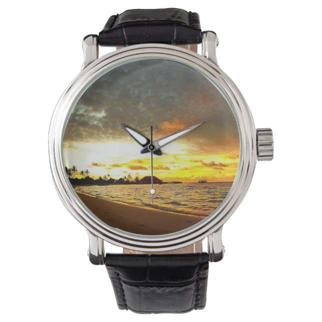 Zonsondergang boven de Malediven Horloge (Voorkant)
