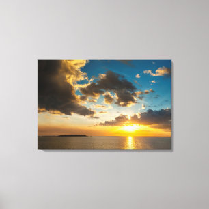 Zonsondergang boven de oceaan, Fiji Canvas Afdruk