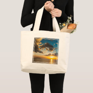 Zonsondergang boven de oceaan, Fiji Grote Tote Bag
