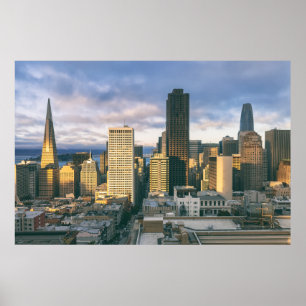 Zonsondergang boven de skyline van San Francisco Poster
