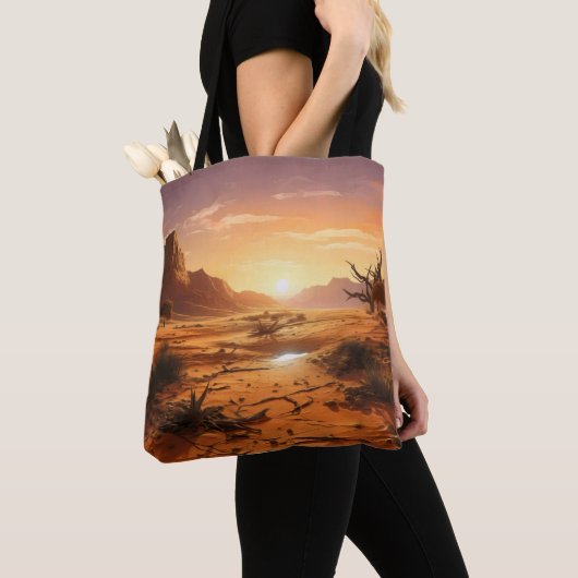 Zonsondergang boven de woestijn tote bag (Dichtbij)