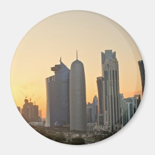Zonsondergang boven Doha, Qatar ronde magneet (Voorkant)