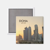 Zonsondergang boven Doha, Qatar vierkante tekst ma Magneet (Voorkant / Achterkant)