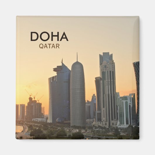 Zonsondergang boven Doha, Qatar vierkante tekst ma Magneet (Voorkant)