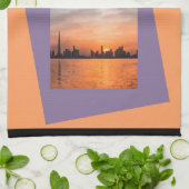 Zonsondergang boven een badplaats - Kunsthanddoek Theedoek (Gevouwen)