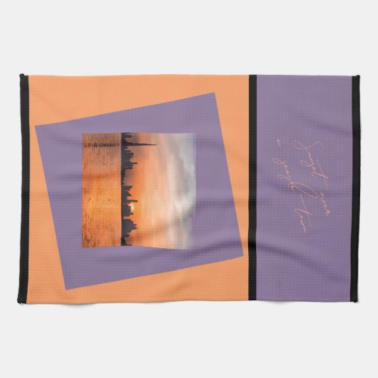 Zonsondergang boven een badplaats - Kunsthanddoek Theedoek (Horizontaal)