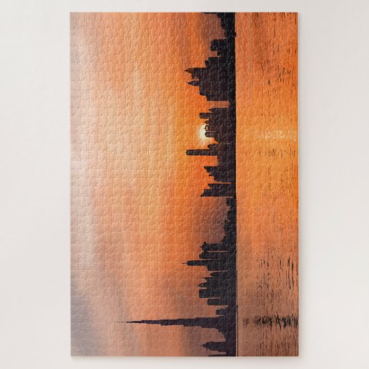 Zonsondergang boven een badplaats - waterverf legpuzzel (Verticaal)