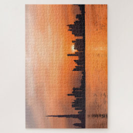 Zonsondergang boven een kuststad - aquarel legpuzzel