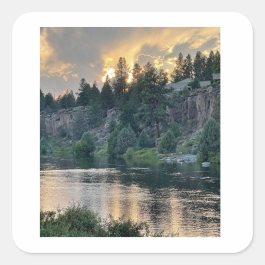 Zonsondergang boven een rivier vierkante sticker (Voorkant)
