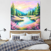 Zonsondergang boven een rustige stroom en bomen canvas afdruk (Insitu (Slaapkamer))