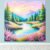 Zonsondergang boven een rustige stroom en bomen canvas afdruk (Insitu (Houten vloer))
