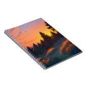 Zonsondergang boven een serene dennenbos notitieboek (Rechterzijde)