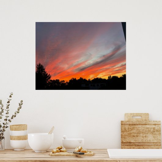 Zonsondergang boven een veld poster (Keuken)