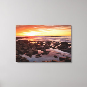Zonsondergang boven getijdenpoelen canvas afdruk