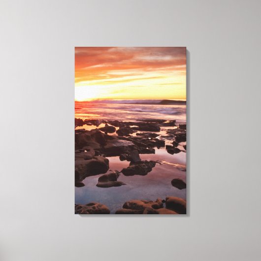 Zonsondergang boven getijdenpoelen canvas afdruk (Voorkant)