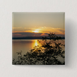 Zonsondergang boven het Balatonmeer, Hongarije. Vierkante Button 5,1 Cm