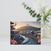 Zonsondergang boven het dorp Fuji Briefkaart (Staand voorkant)