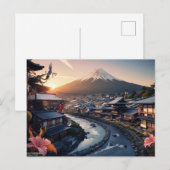 Zonsondergang boven het dorp Fuji Briefkaart (Voorkant / Achterkant)