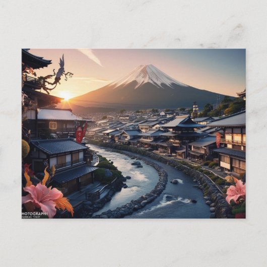 Zonsondergang boven het dorp Fuji Briefkaart (Voorkant)