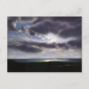 Zonsondergang boven het meer waterverf schilderij briefkaart