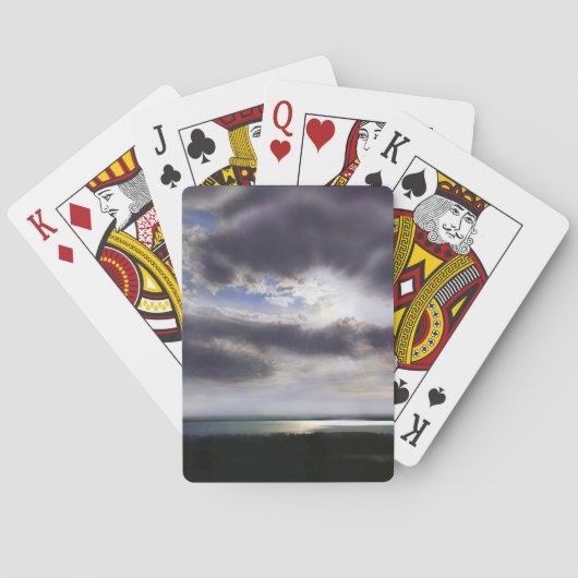 Zonsondergang boven het meer waterverf schilderij pokerkaarten (Achterkant)