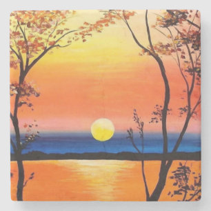 Zonsondergang boven het water Fine Art Stenen Onderzetter