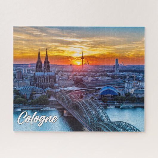 Zonsondergang boven Keulen, Duitsland Legpuzzel (Horizontaal)