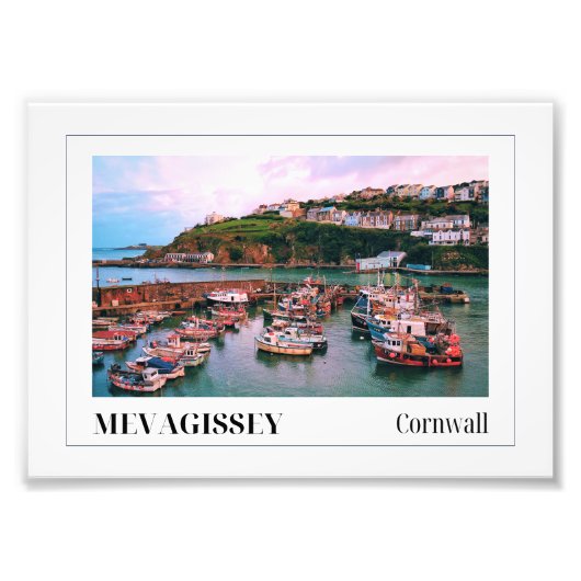 Zonsondergang boven Mevagissey, Cornwall Foto Afdruk (Voorkant)