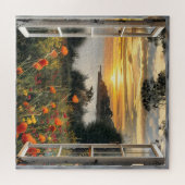 Zonsondergang boven Ocean Window Uitzicht Legpuzzel (Horizontaal)