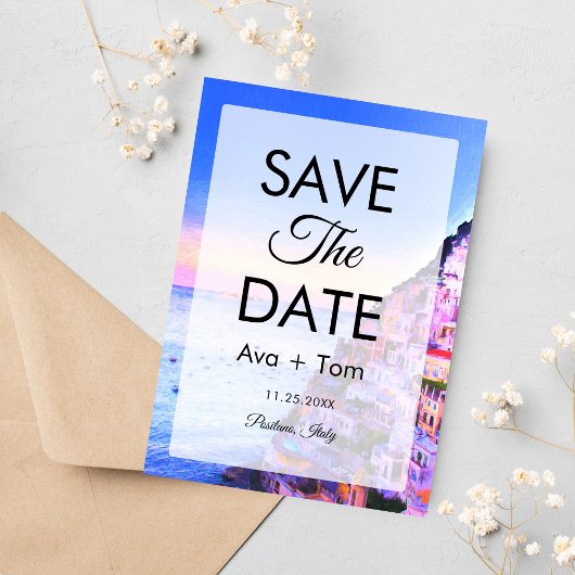 Zonsondergang boven Positano, Italië Save the Date Kaart