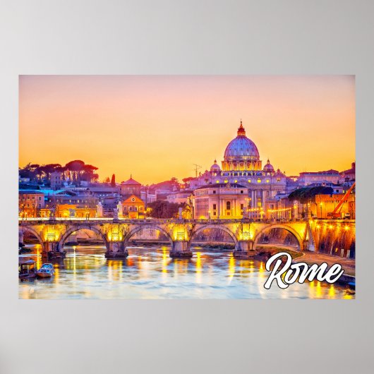 Zonsondergang boven Rome, Italië Poster (Voorkant)