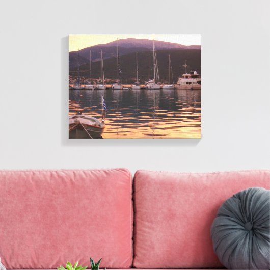 Zonsondergang boven Samische boten (Kefalonia) Canvas Afdruk (Insitu (Woonkamer))