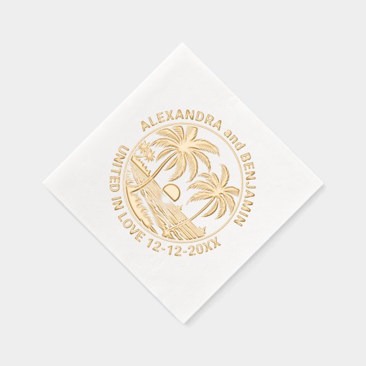 Zonsondergang boven strand, palmbomen bruidspaar folie servetten (Rechts)