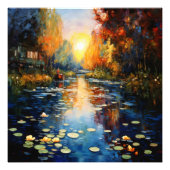 Zonsondergang boven vijverimpressionisme foto afdruk (Voorkant)