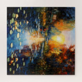 Zonsondergang boven vijverimpressionisme legpuzzel (Horizontaal)