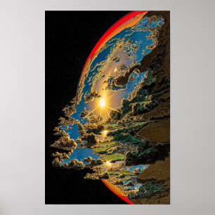 Zonsondergang boven vreemde planeet C Poster