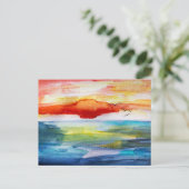 Zonsondergang boven Zee in Waterverf stijl Feestdagenkaart (Staand voorkant)