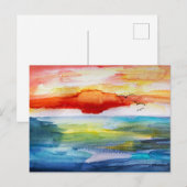 Zonsondergang boven Zee in Waterverf stijl Feestdagenkaart (Voorkant / Achterkant)