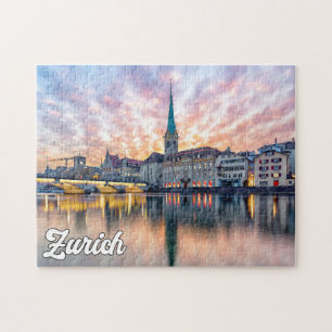 Zonsondergang boven Zürich, Zwitserland Legpuzzel